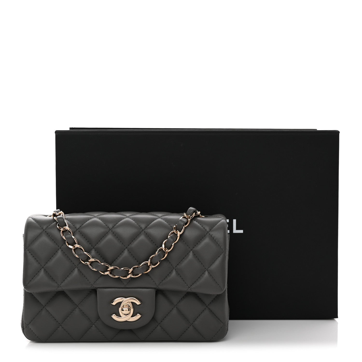 Chanel Lambskin Quilted Mini Rectangular Flap Dark Grey 11 of 11