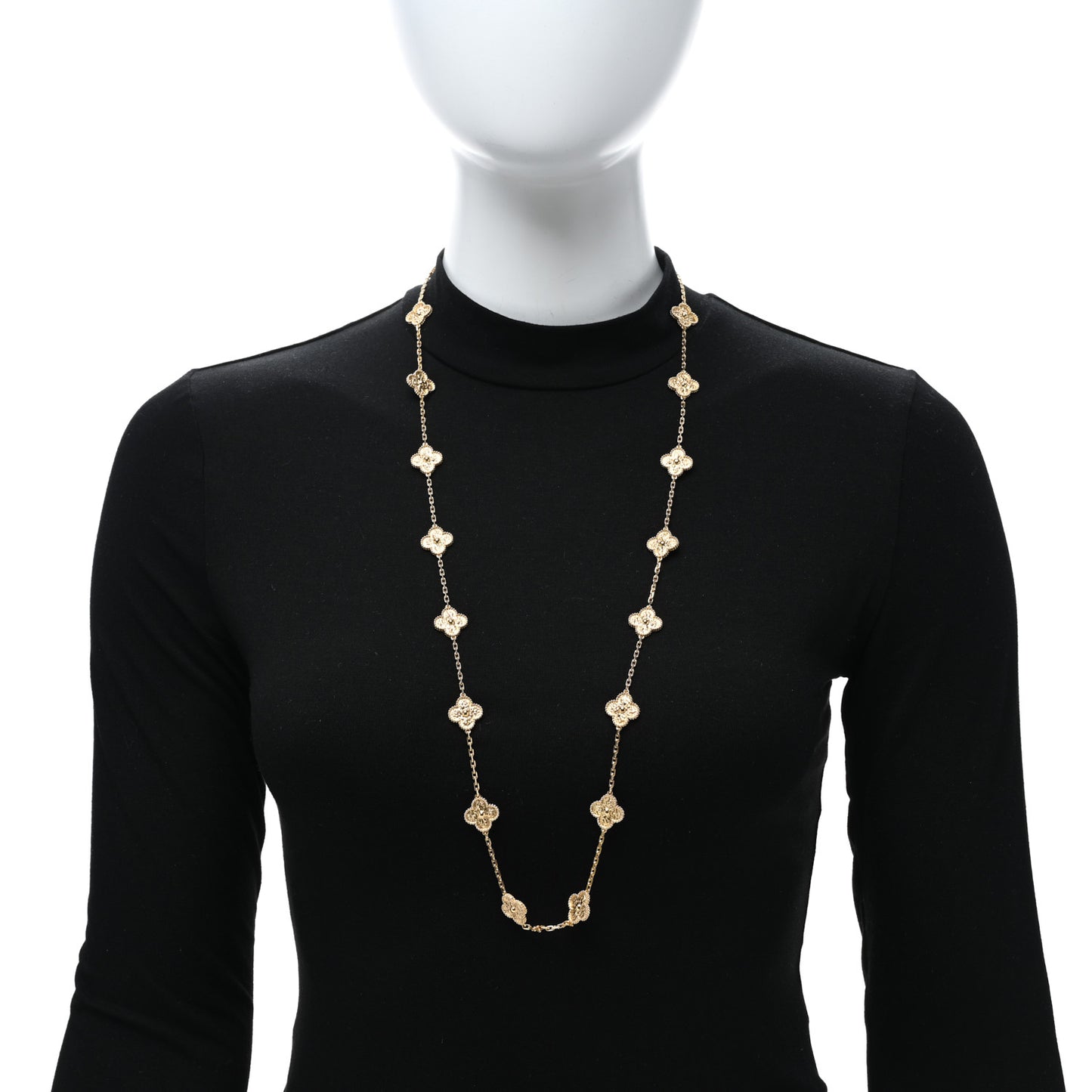 VAN CLEEF & ARPELS 18K Yellow Gold 20 Motifs Vintage Alhambra Necklace