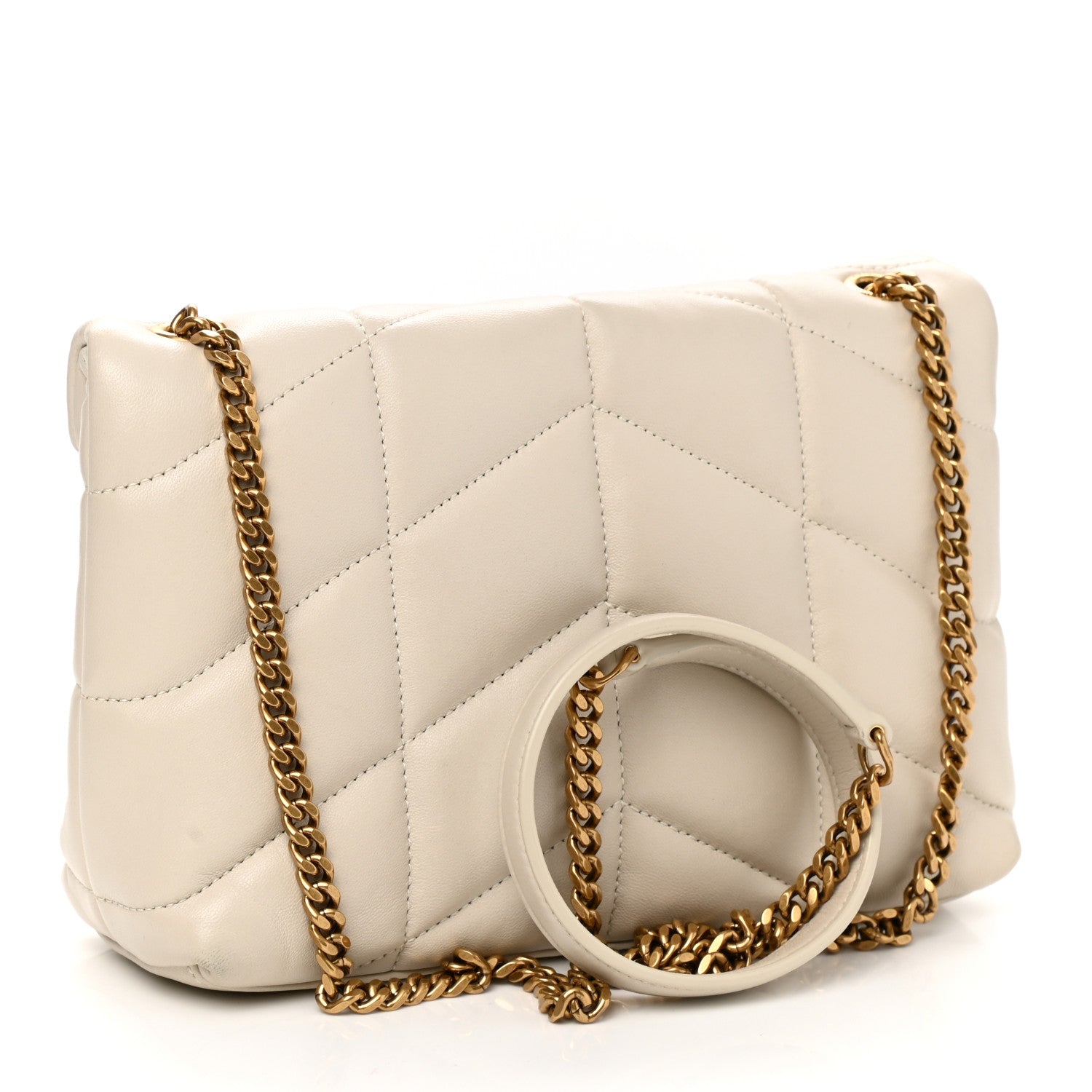Saint Laurent Lambskin Quilted Toy Loulou Puffer Monogram Chain Satchel Blanc Vintage 3 of 13