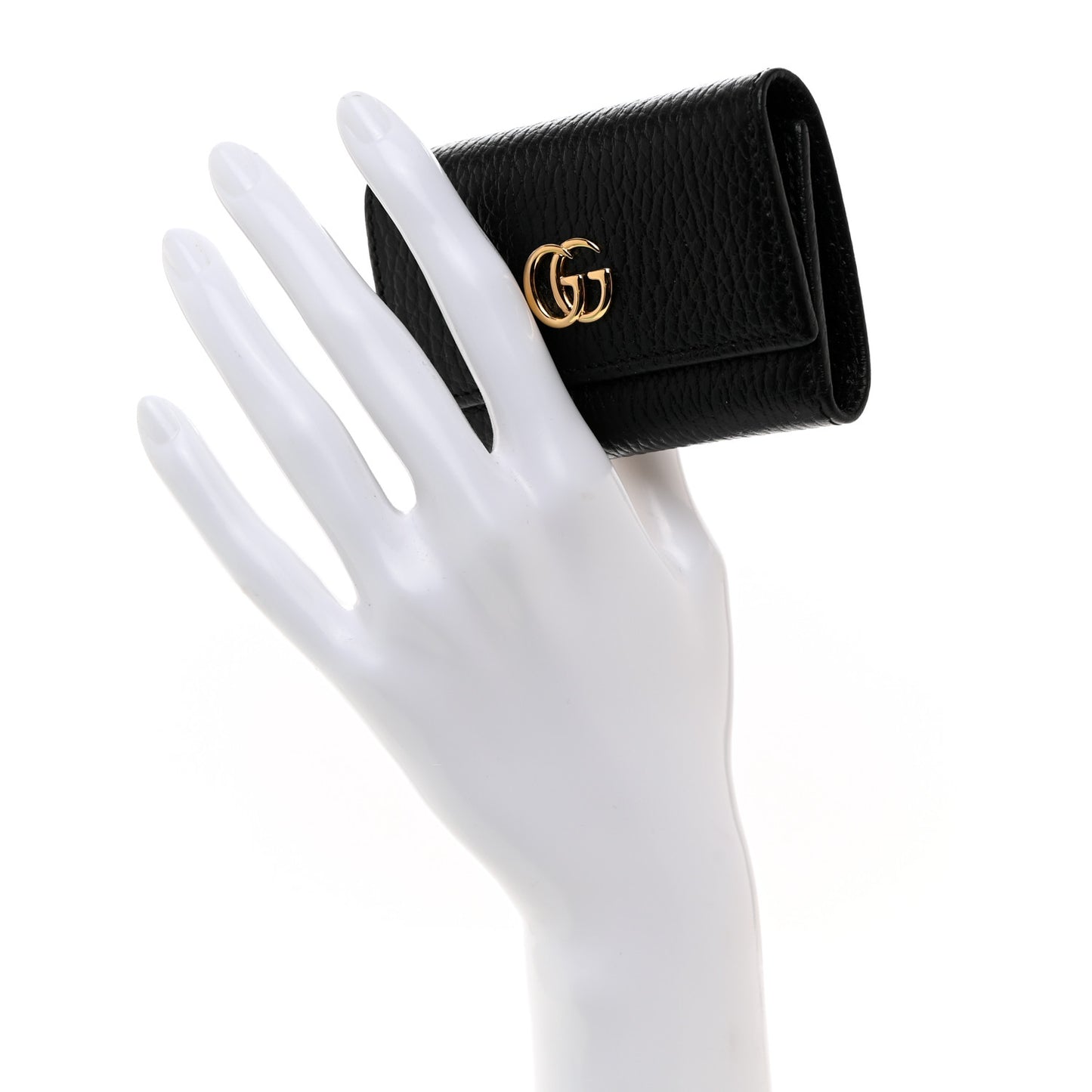 Pebbled Calfskin GG Marmont 6 Key Holder Black