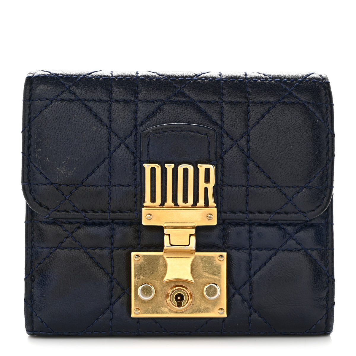 Christian Dior Lambskin Cannage Dioraddict Flap Wallet Navy 1 of 9