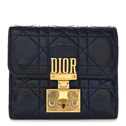 Christian Dior Lambskin Cannage Dioraddict Flap Wallet Navy 1 of 9