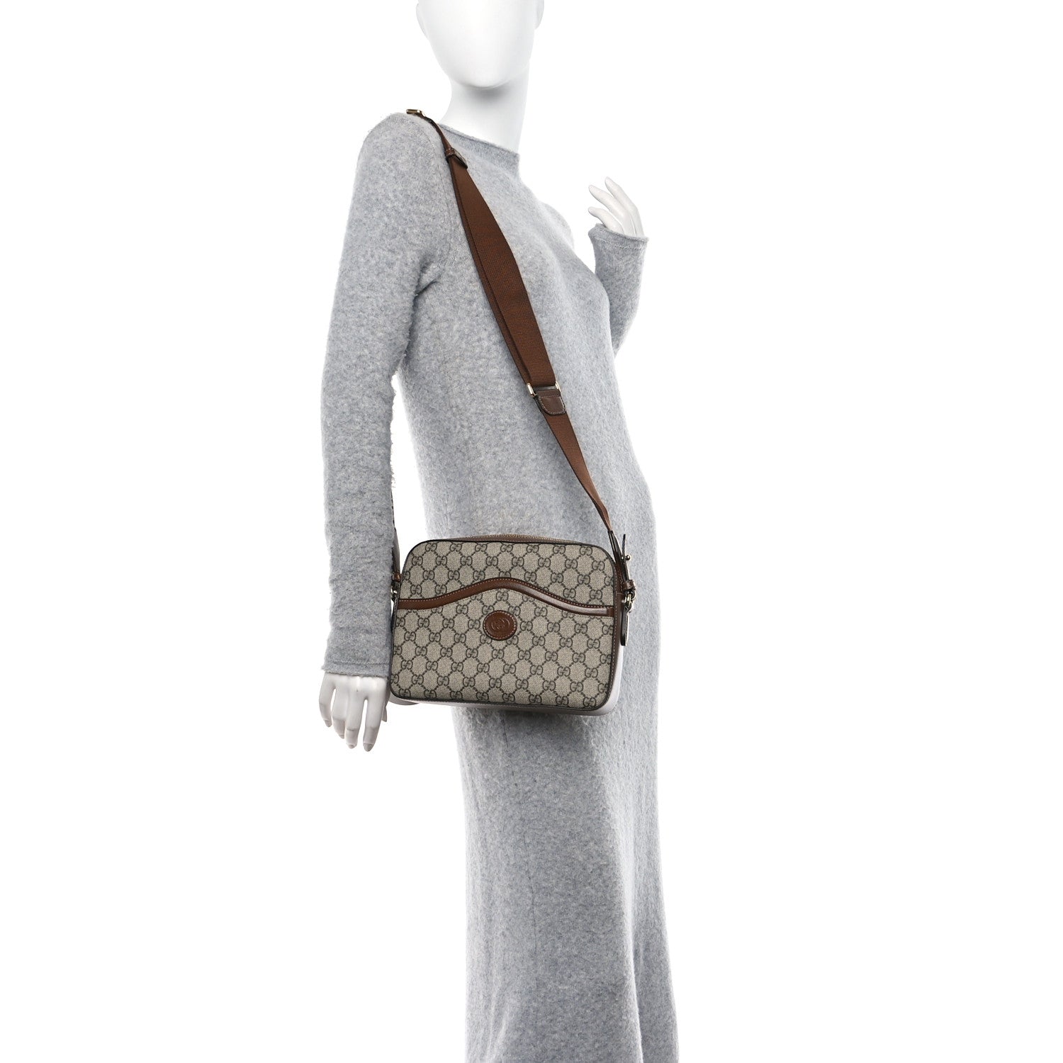 Gucci GG Supreme Monogram Azalea Calfskin Retro Interlocking G Messenger Shoulder Bag Beige Ebony Brown Sugar 2 of 15