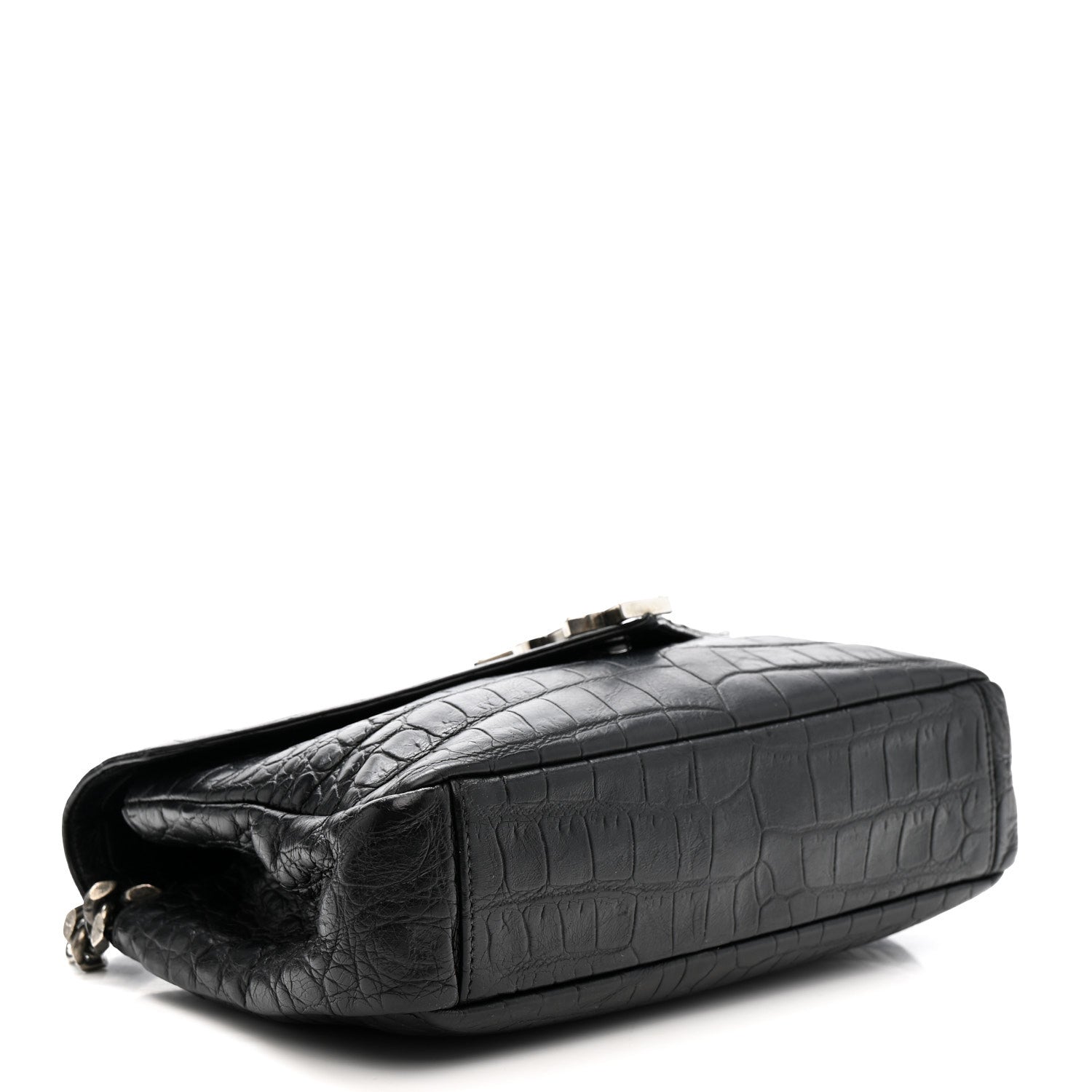 Saint Laurent Calfskin Crocodile Embossed Medium College Monogram Satchel Black 4 of 11