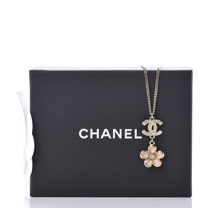 Chanel Enamel Crystal CC Camellia Pendant Necklace Beige Gold 6 of 6
