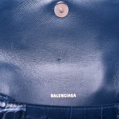 Balenciaga Shiny Calfskin Crocodile Embossed Hourglass Top Handle Bag XS Denim Blue 10 of 11