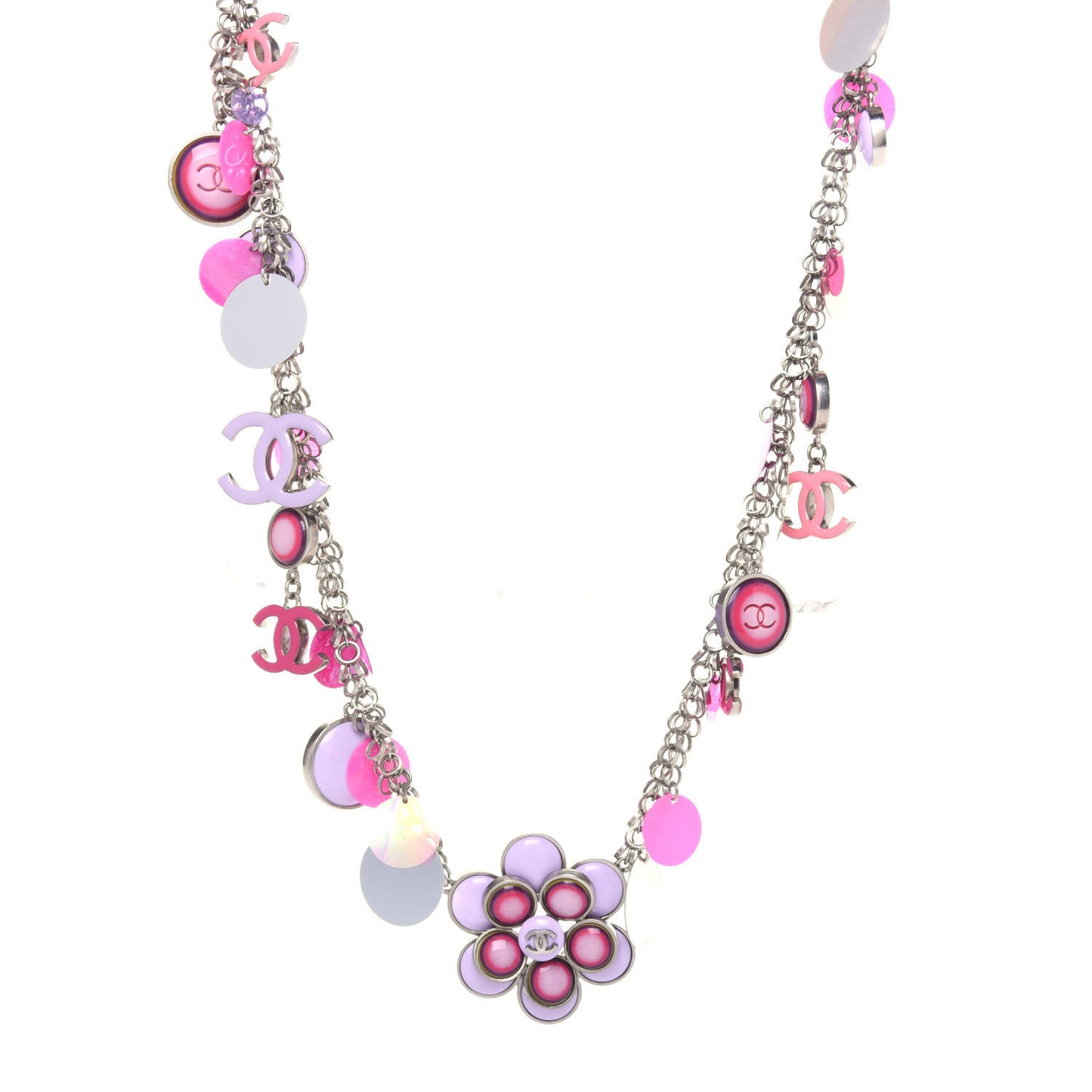 Resin CC Necklace Pink Purple Silver