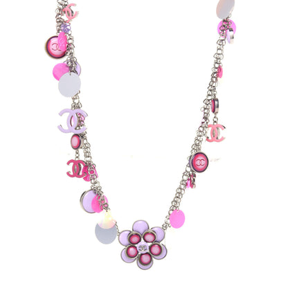 Chanel Resin CC Necklace Pink Purple Silver 1 of 6