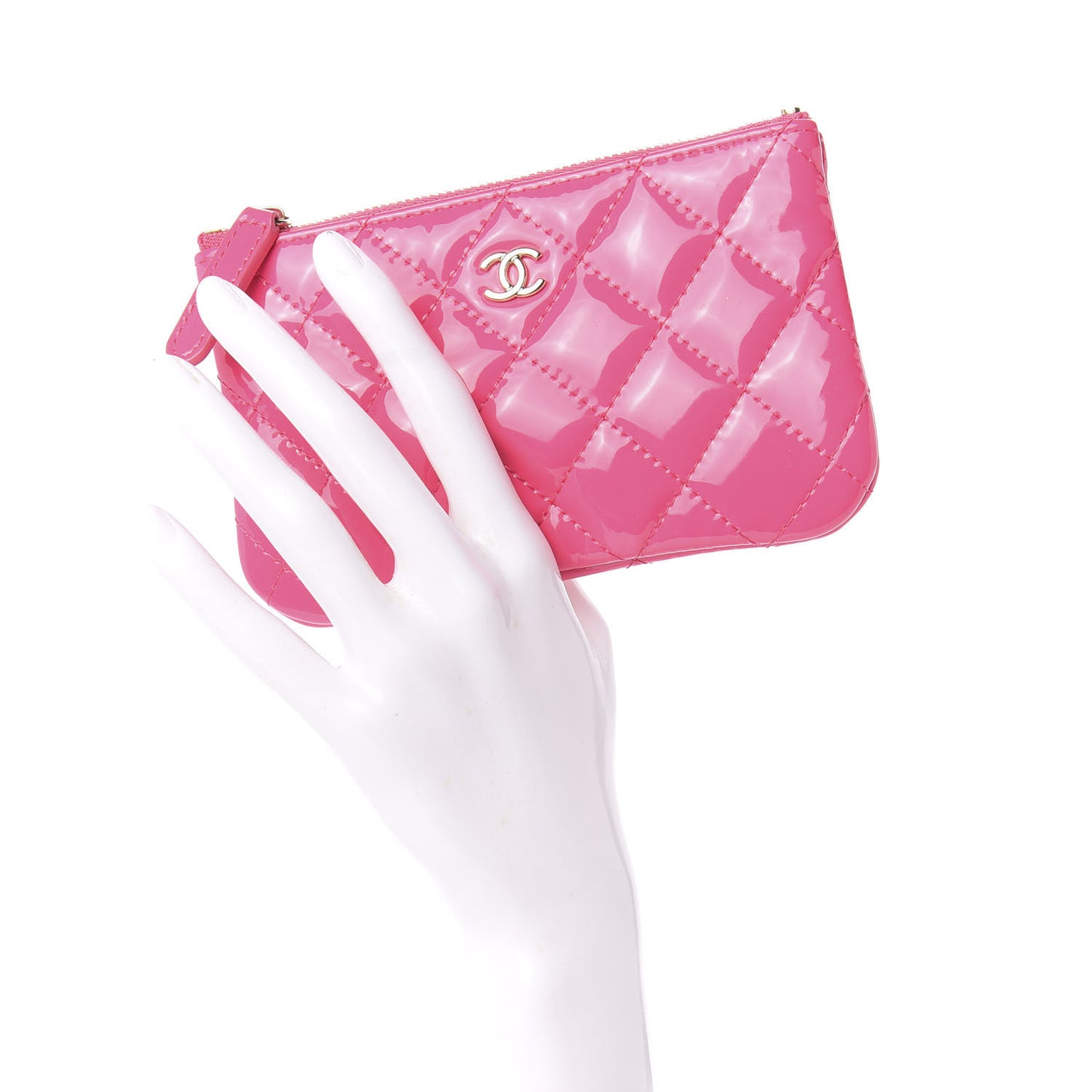 Patent Quilted Small Cosmetic Case Pink