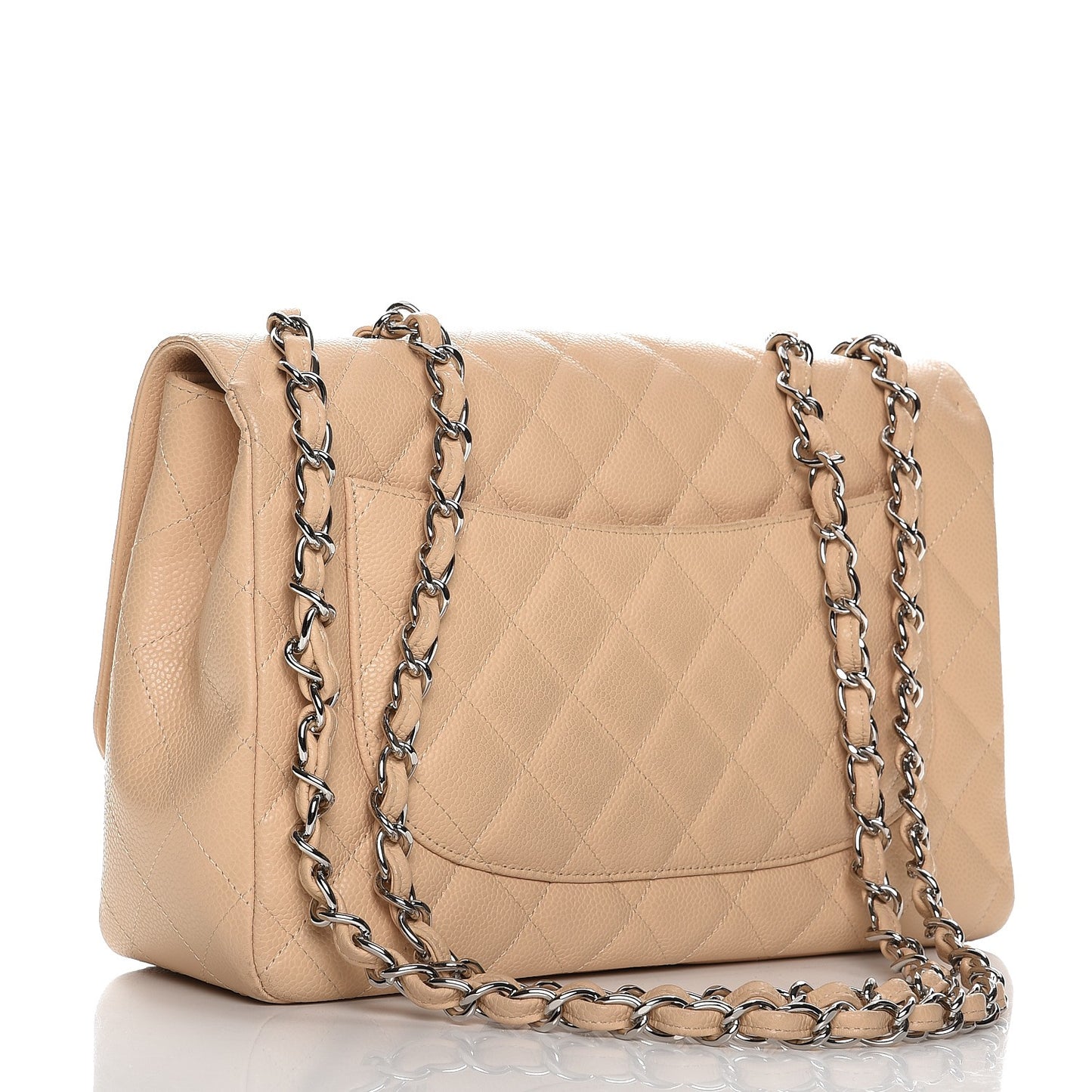 Caviar Quilted Jumbo Single Flap Beige Clair