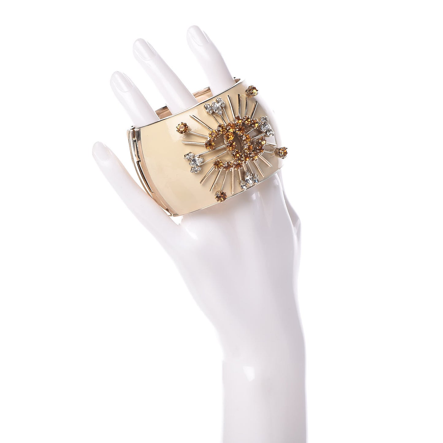 Resin Enamel Crystal CC Cuff Beige
