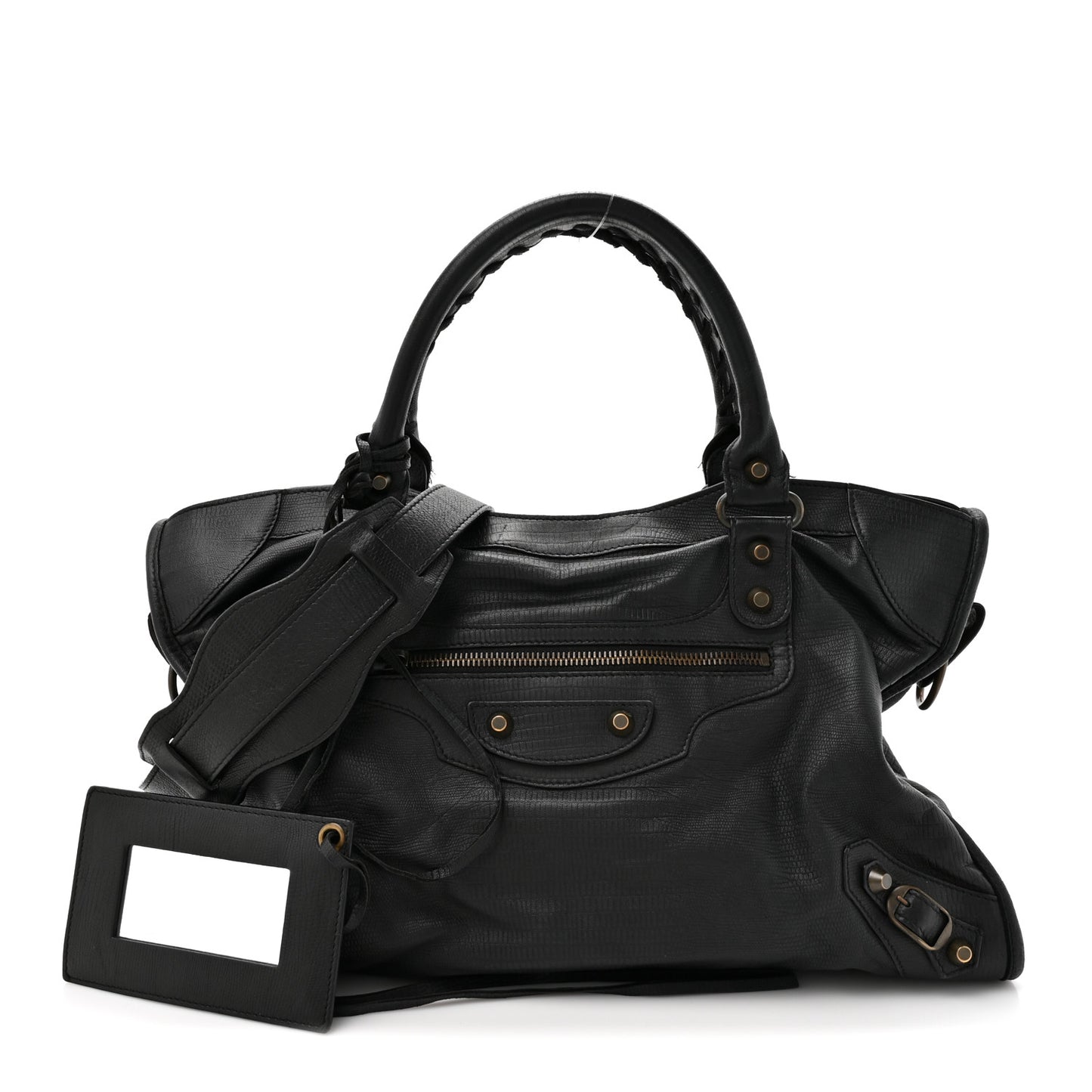 Calfskin Lizard Embossed Classic Hardware City Black