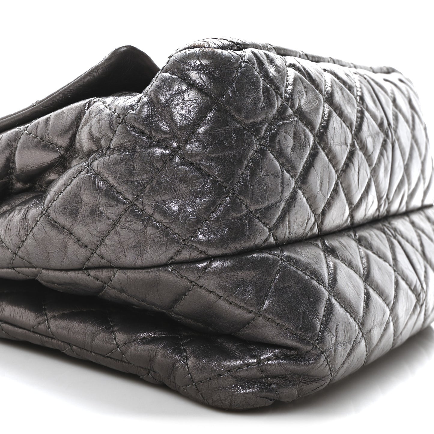 Metallic Aged Calfskin Quilted Reissue 2.55 Accordion Flap Dark Silver