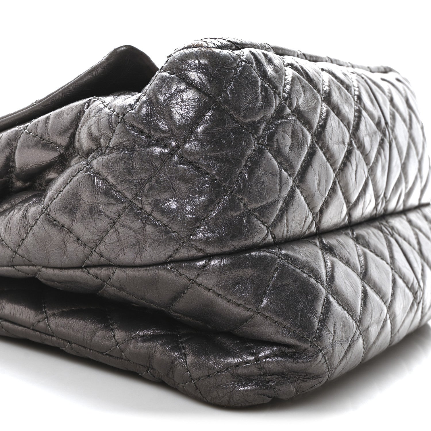 Chanel Metallic Aged Calfskin Quilted Reissue 2.55 Accordion Flap Dark Silver 9 of 10