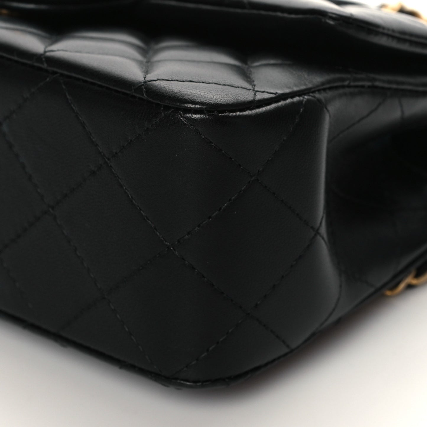 Lambskin Quilted Metal Mini Top Handle Rectangular Flap Black