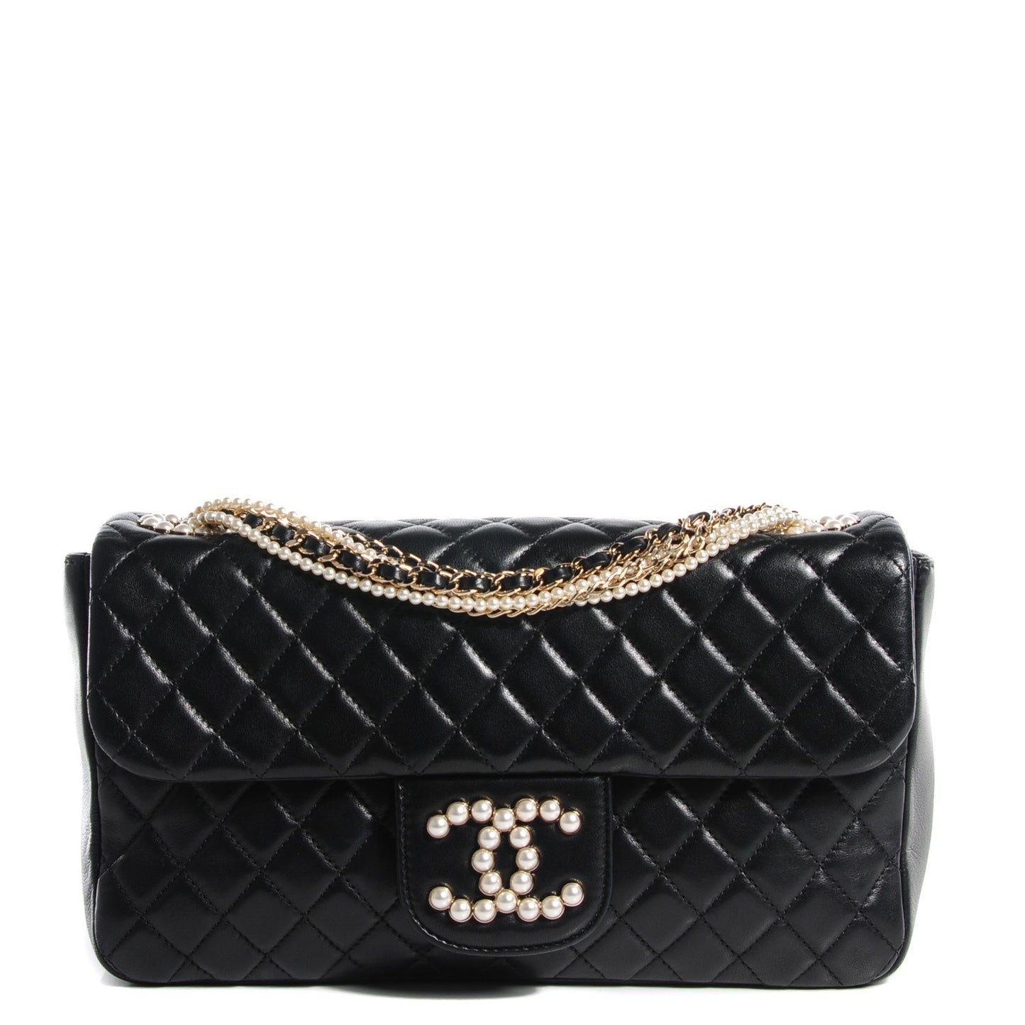 Lambskin Quilted Medium Westminster Pearl Flap Black