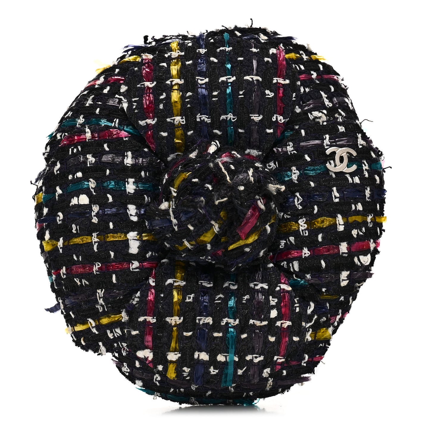 Tweed Camellia Pin Brooch Navy Multicolor