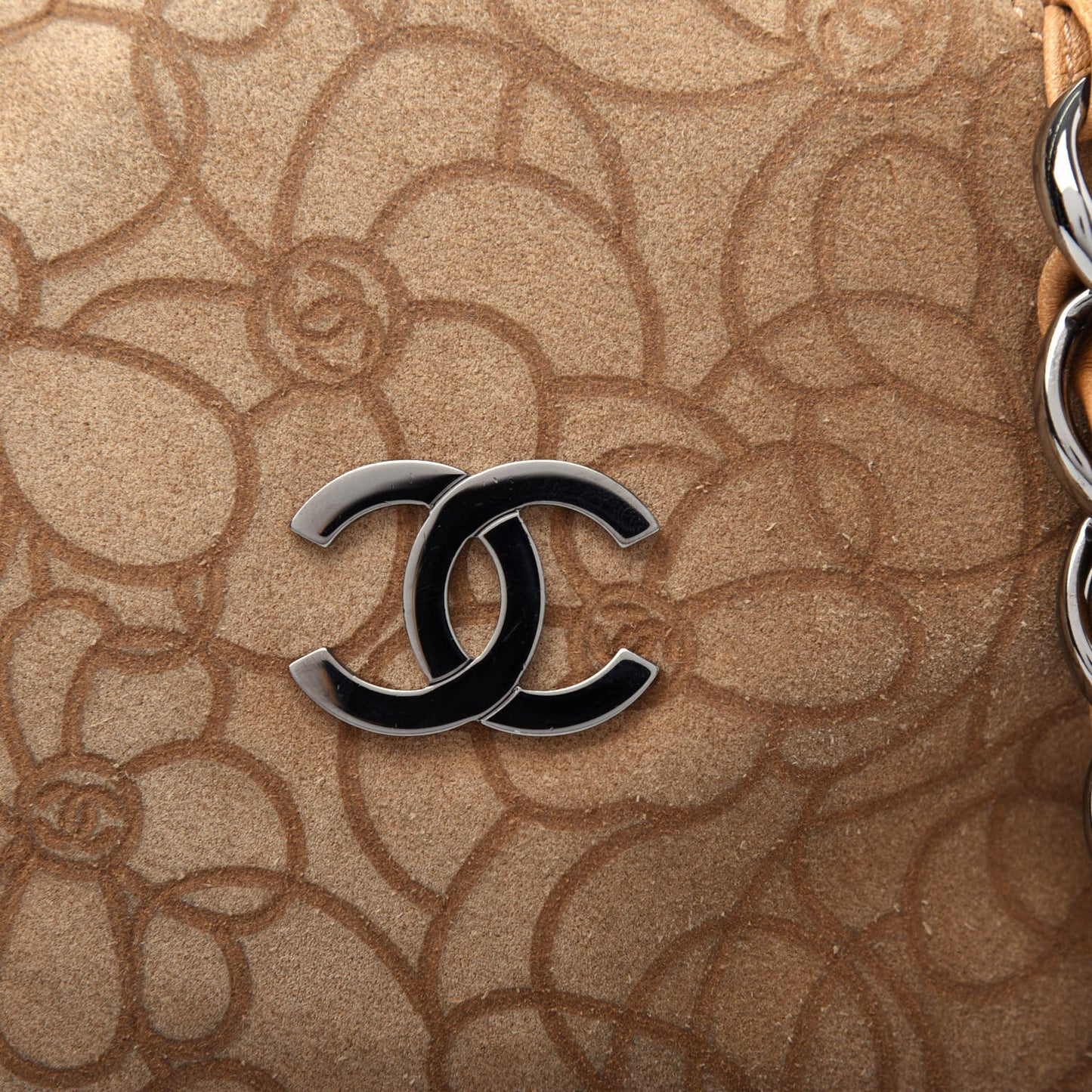 Suede Camellia Embossed Bowling Bag Beige
