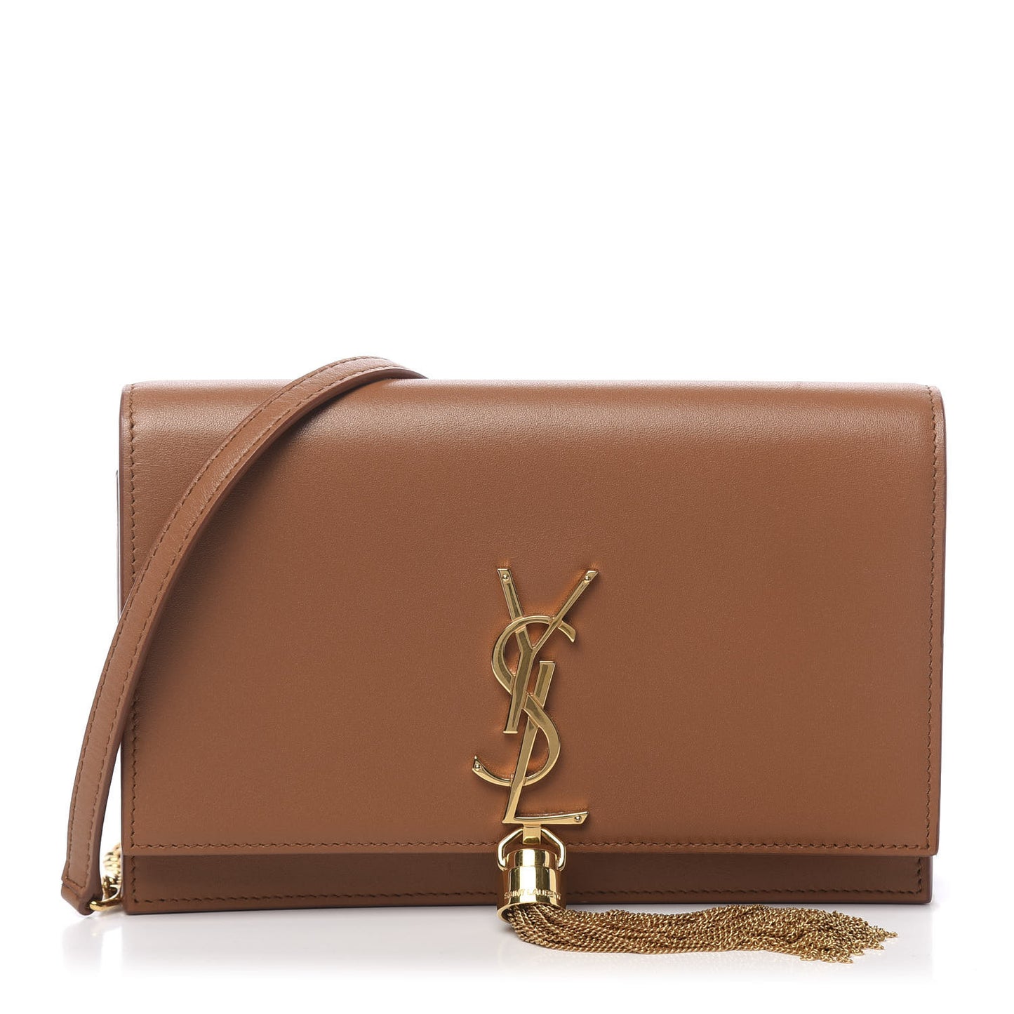 Smooth Calfskin Classic Monogram Kate Tassel Chain Wallet Brown