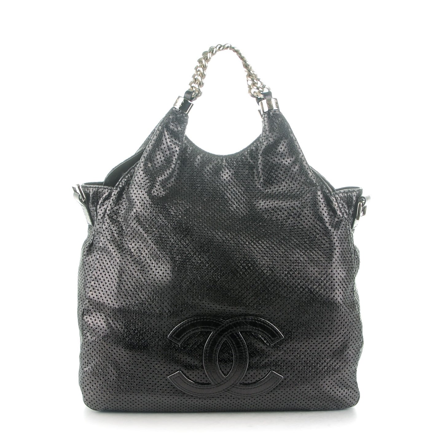 Glazed Calfskin Perforated Medium Rodeo Drive Tote Black