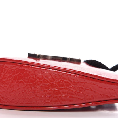 Saint Laurent Patent Crocodile Embossed Sac Coeur Heart Shaped Clutch Red 7 of 9