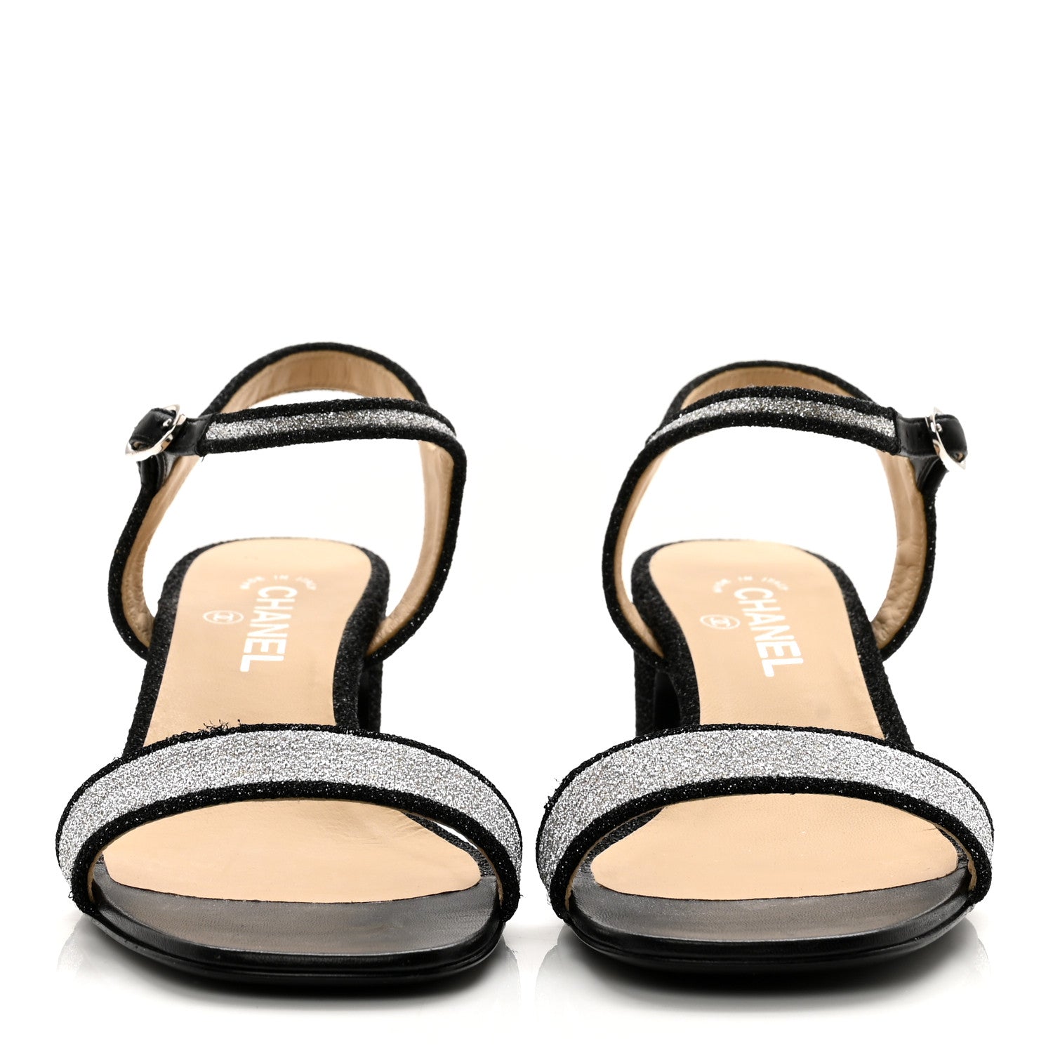 Chanel Fantasy Fabric Lurex Sandals 39 Silver Black 2 of 8
