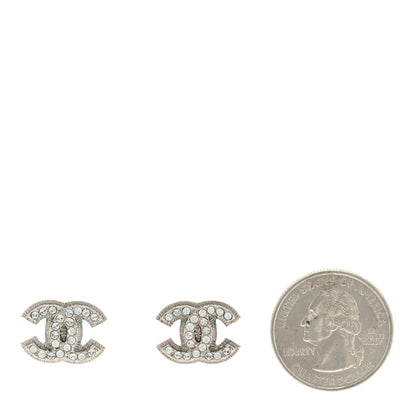Chanel Crystal Mini CC Earrings Silver 2 of 3