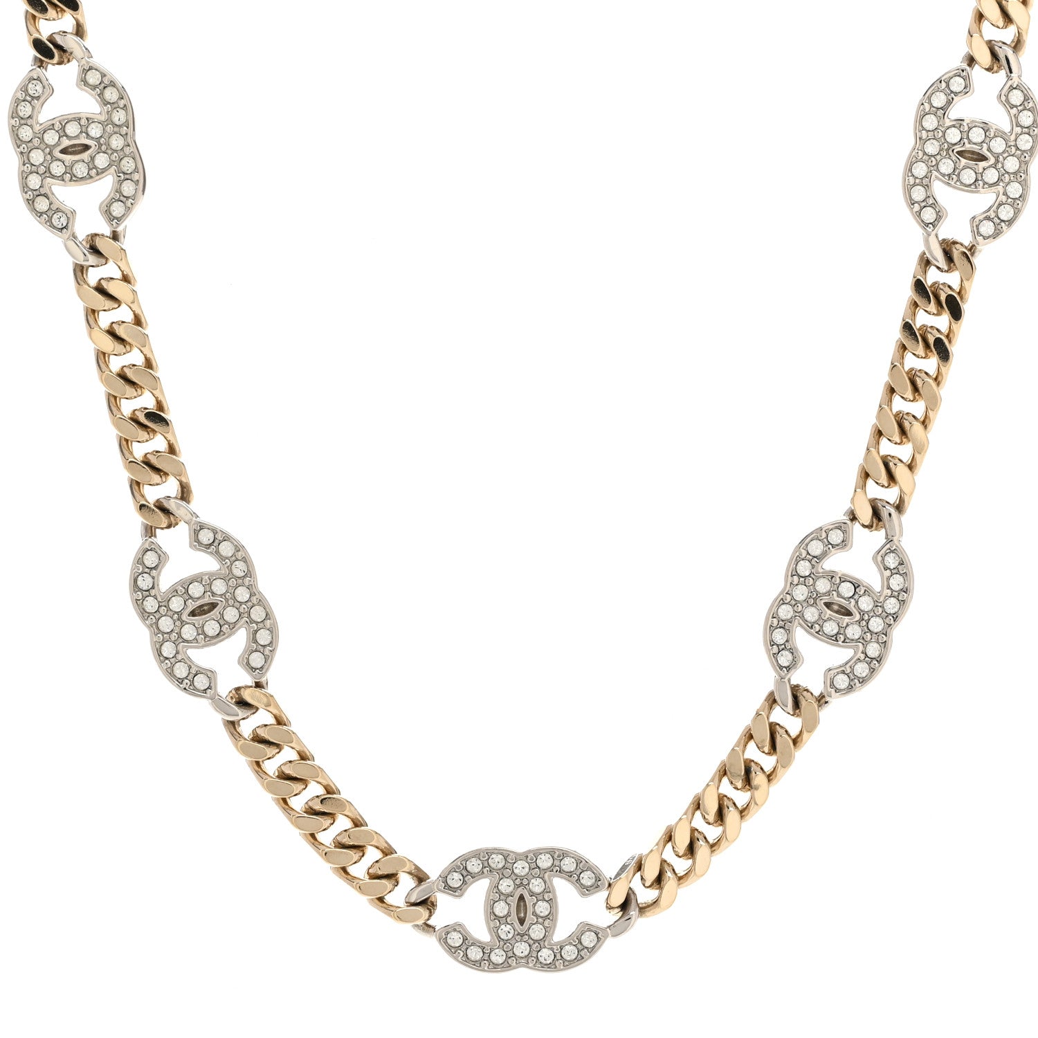 Chanel Crystal Chain CC Link Choker Gold Silver 1 of 6