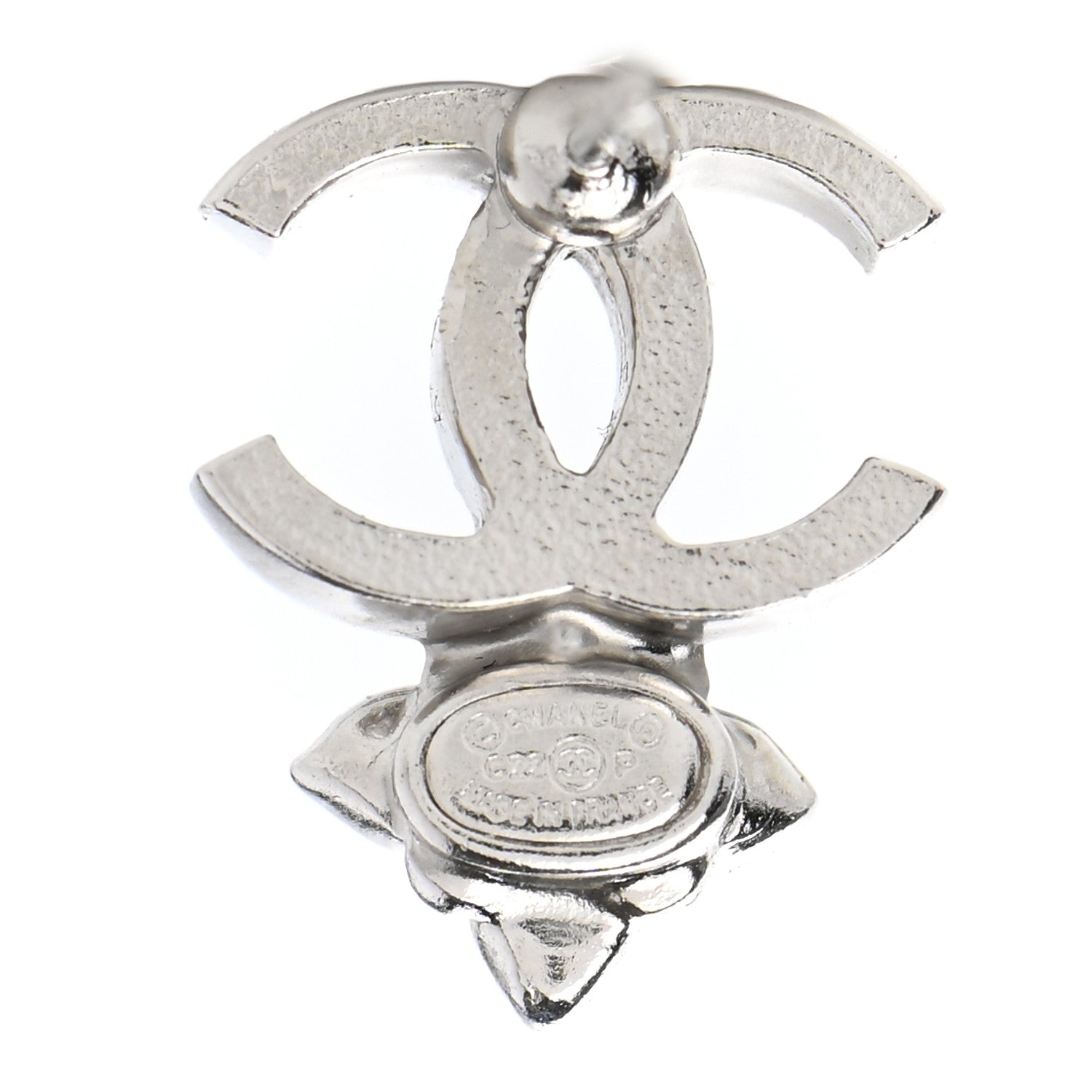 Chanel Crystal Pearl Flower CC Earrings Silver 4 of 5