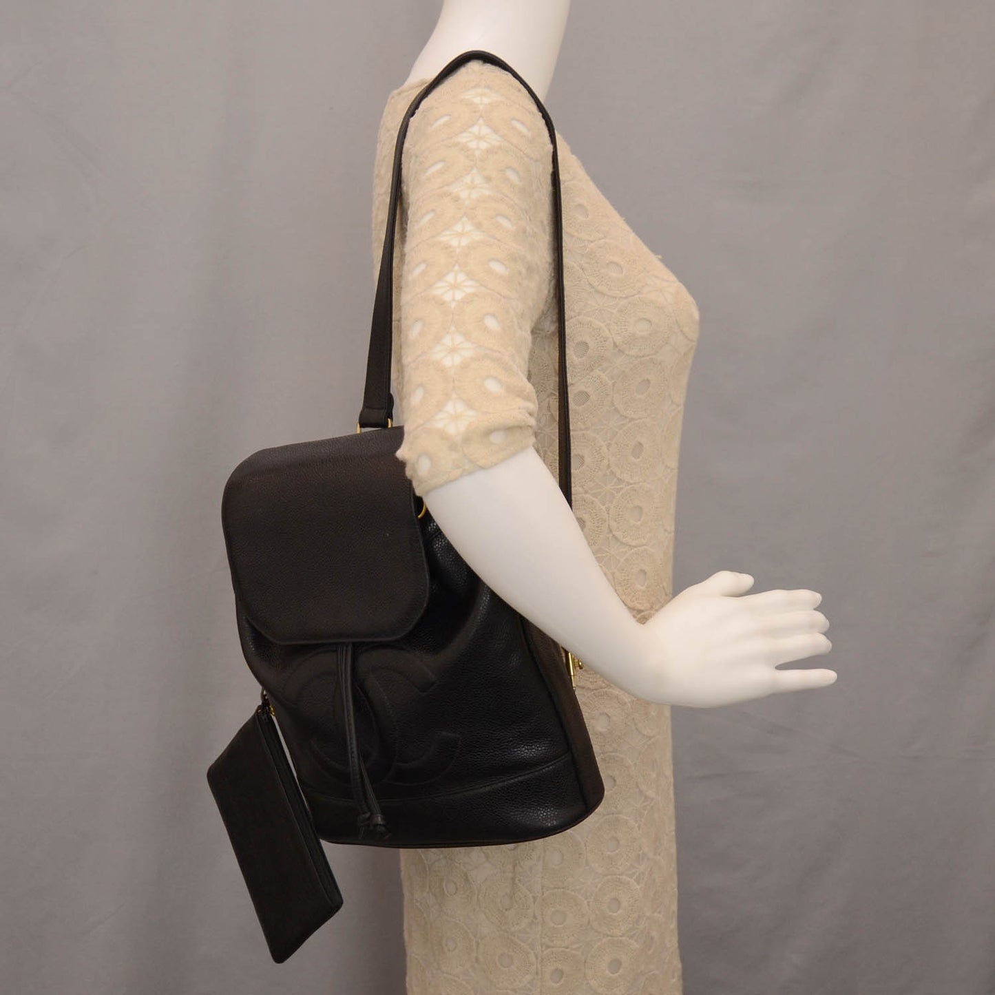 Caviar Drawstring Sling Backpack Black