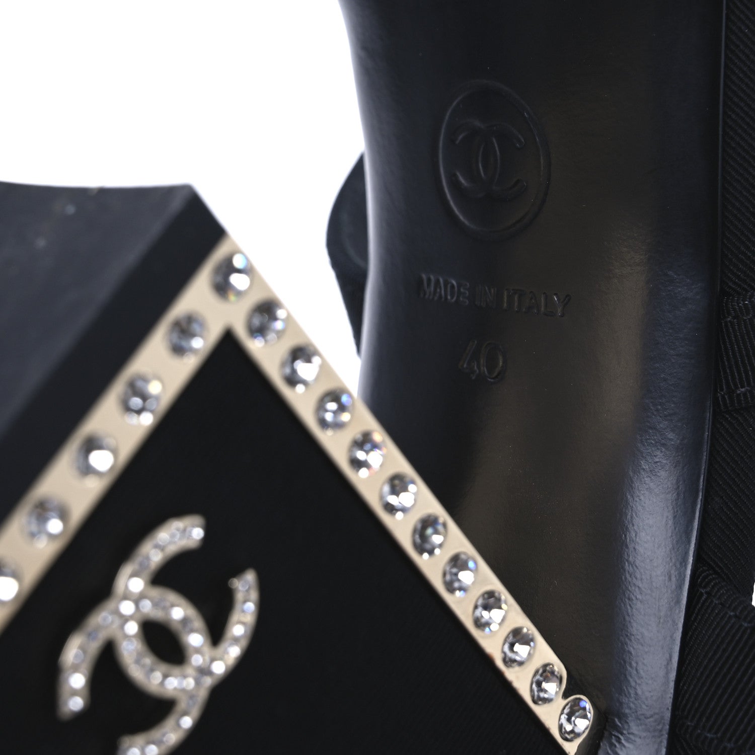 Chanel Grosgrain Crystal CC Sandals 40 Black 8 of 10
