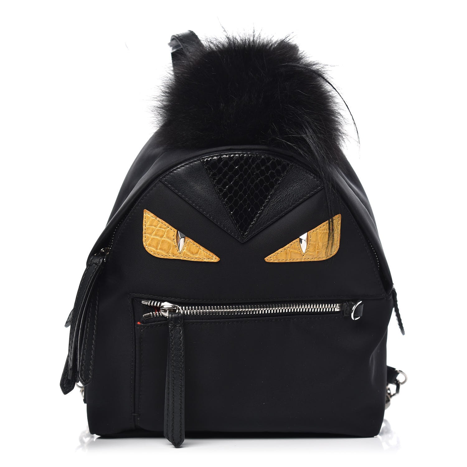 Fendi Nylon Vitello Dolce Goat Fox Fur Crocodile Monster Eyes Mini Backpack Black Sunflower 1 of 9