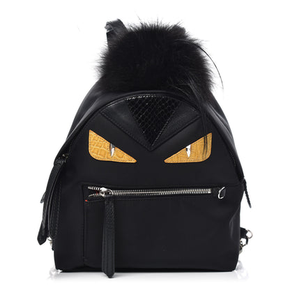 Fendi Nylon Vitello Dolce Goat Fox Fur Crocodile Monster Eyes Mini Backpack Black Sunflower 1 of 9