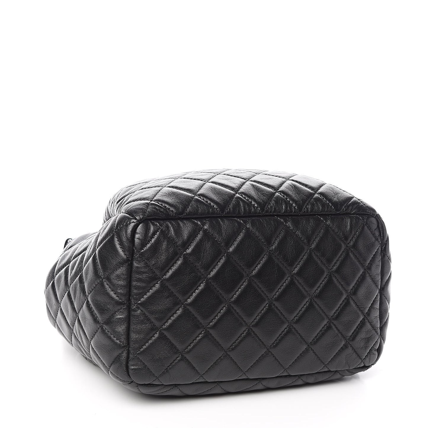 Lambskin Quilted CC Chain Drawstring Tote Black