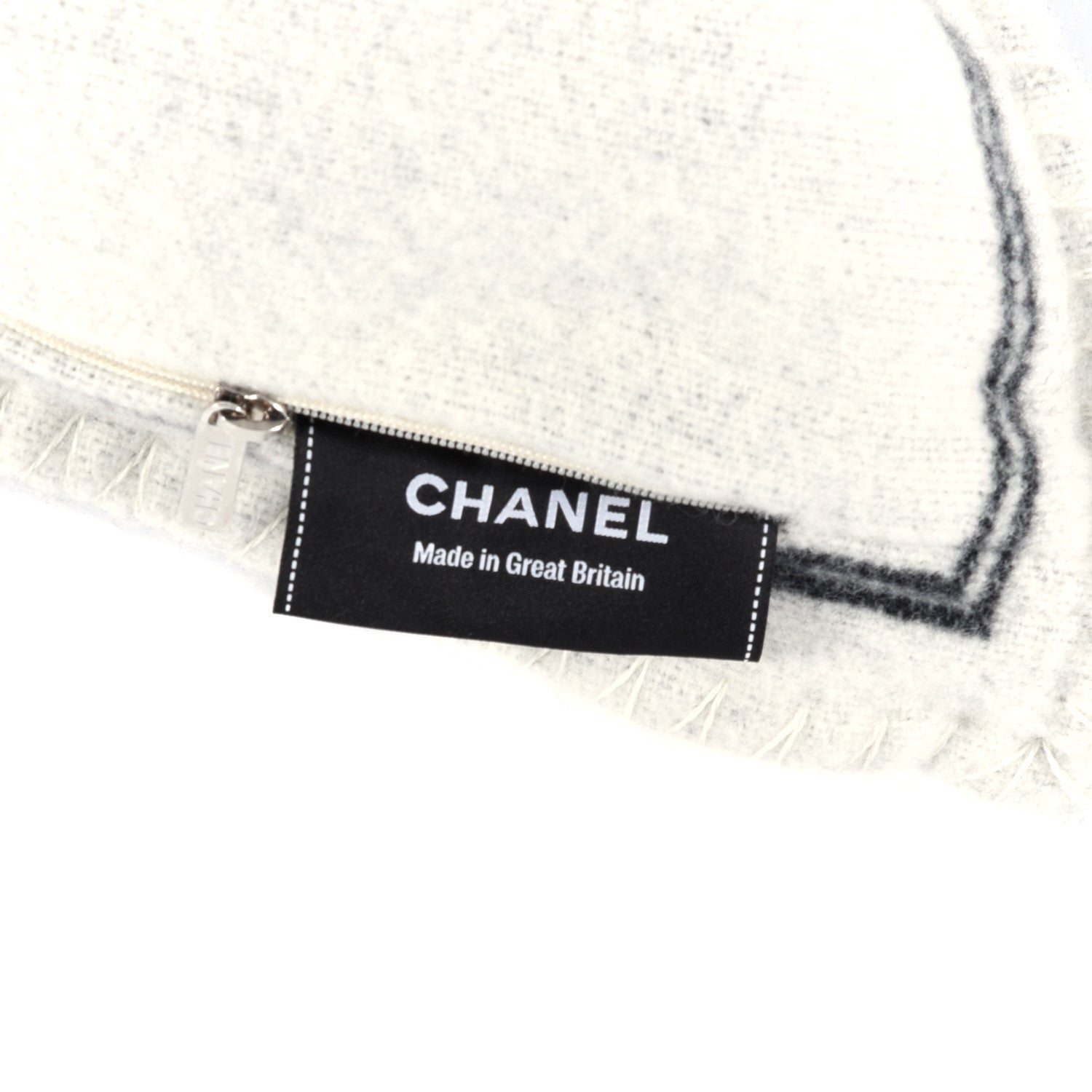 Chanel Merino Wool Cashmere CC Pillow Black Beige 3 of 3