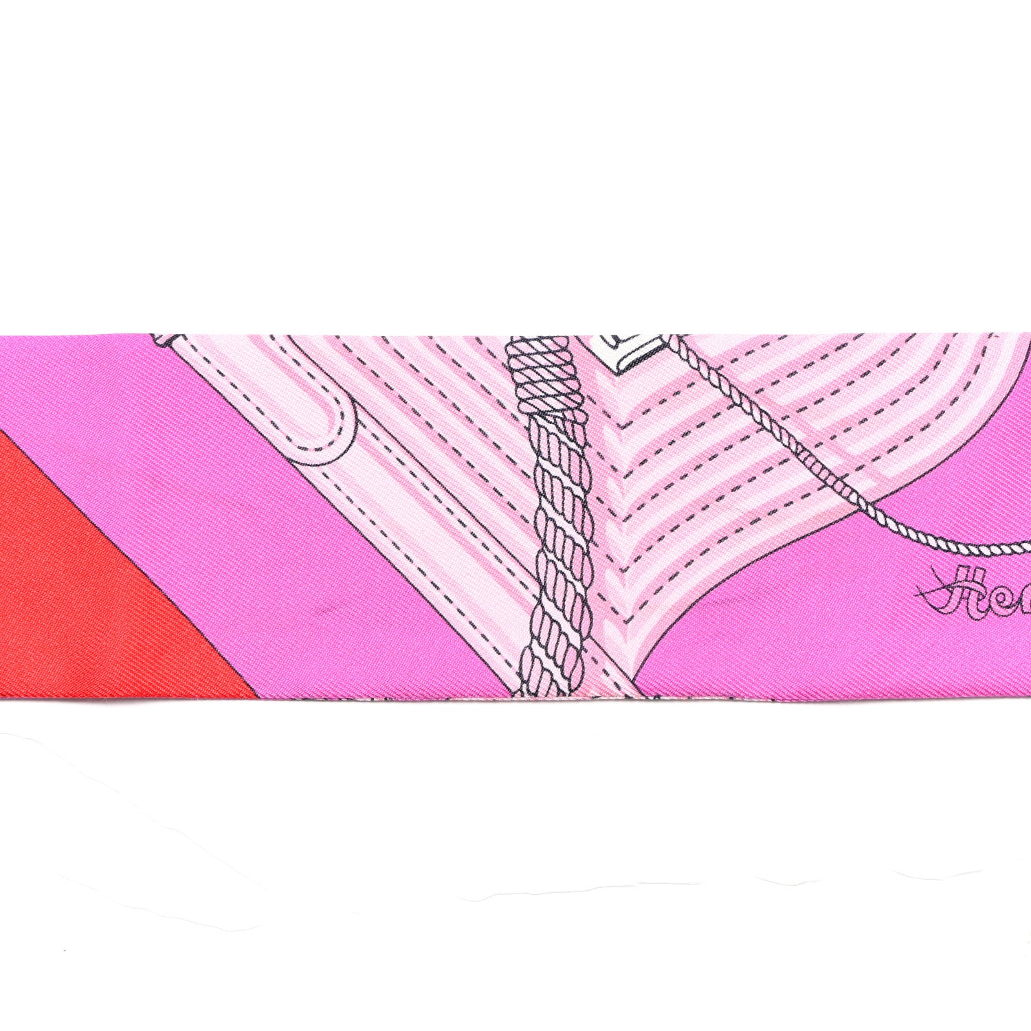 Hermes Silk Clic Clac Modern Cannage Twilly Fuchsia Rouge Rose 5 of 6