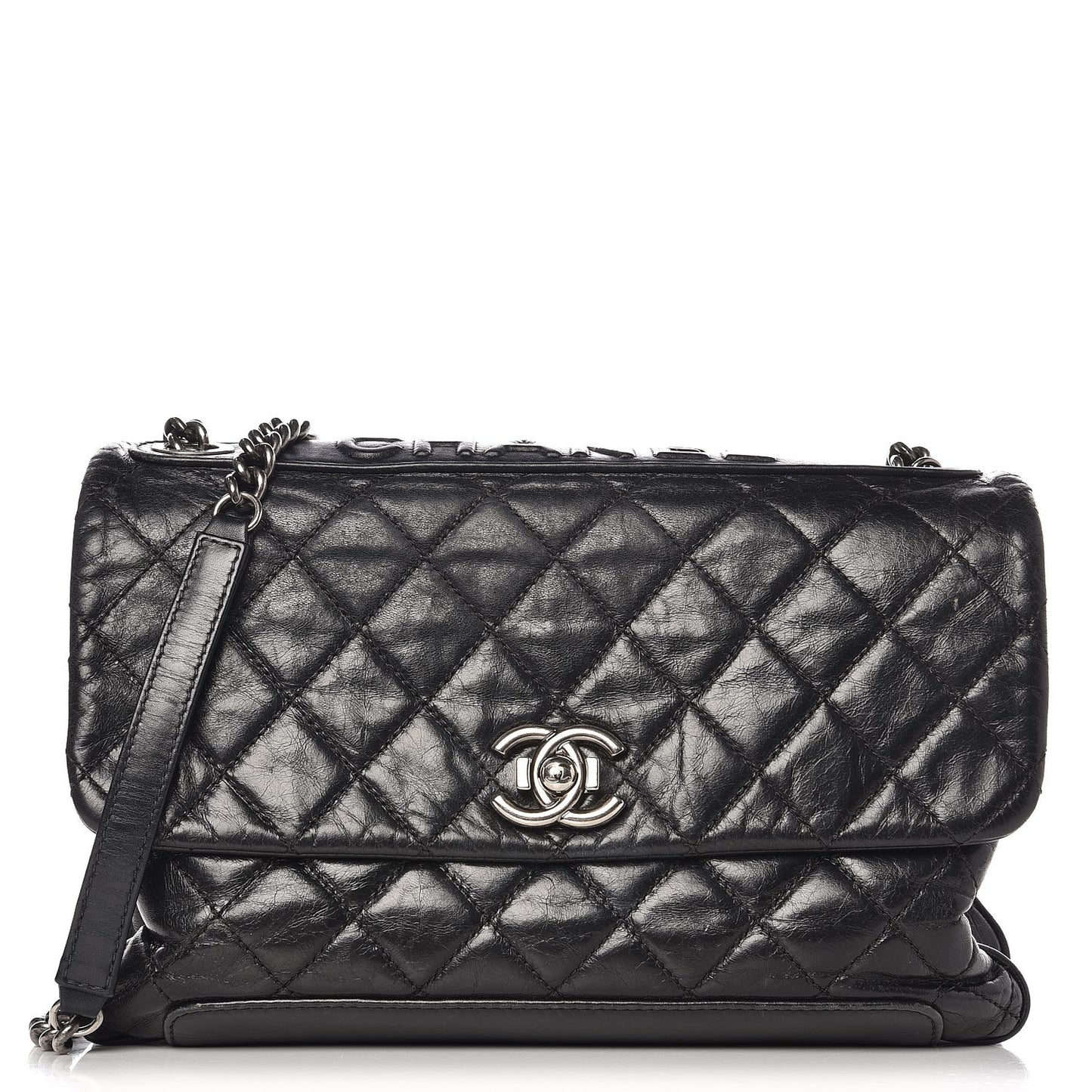 Aged Calfskin Quilted Jumbo Flap Black