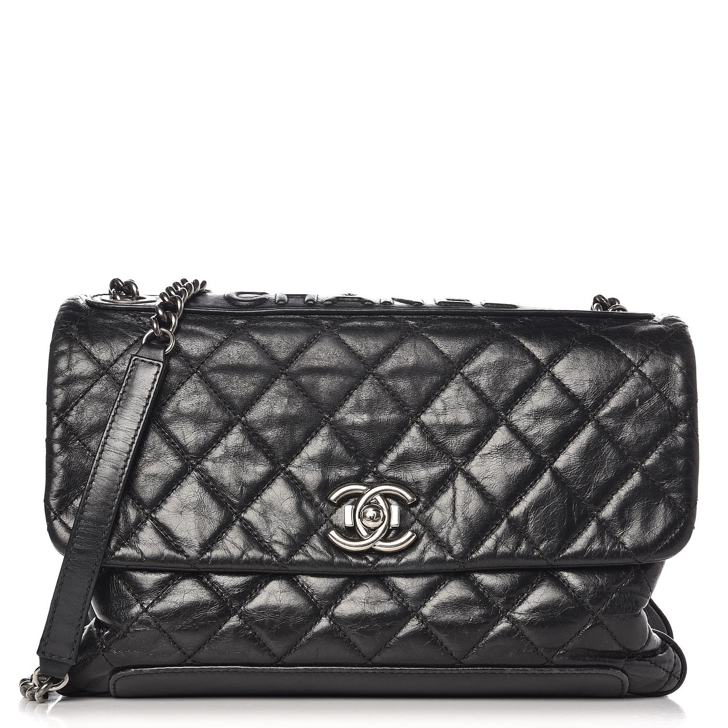 Chanel Aged Calfskin Quilted Jumbo Flap Black 1 of 13