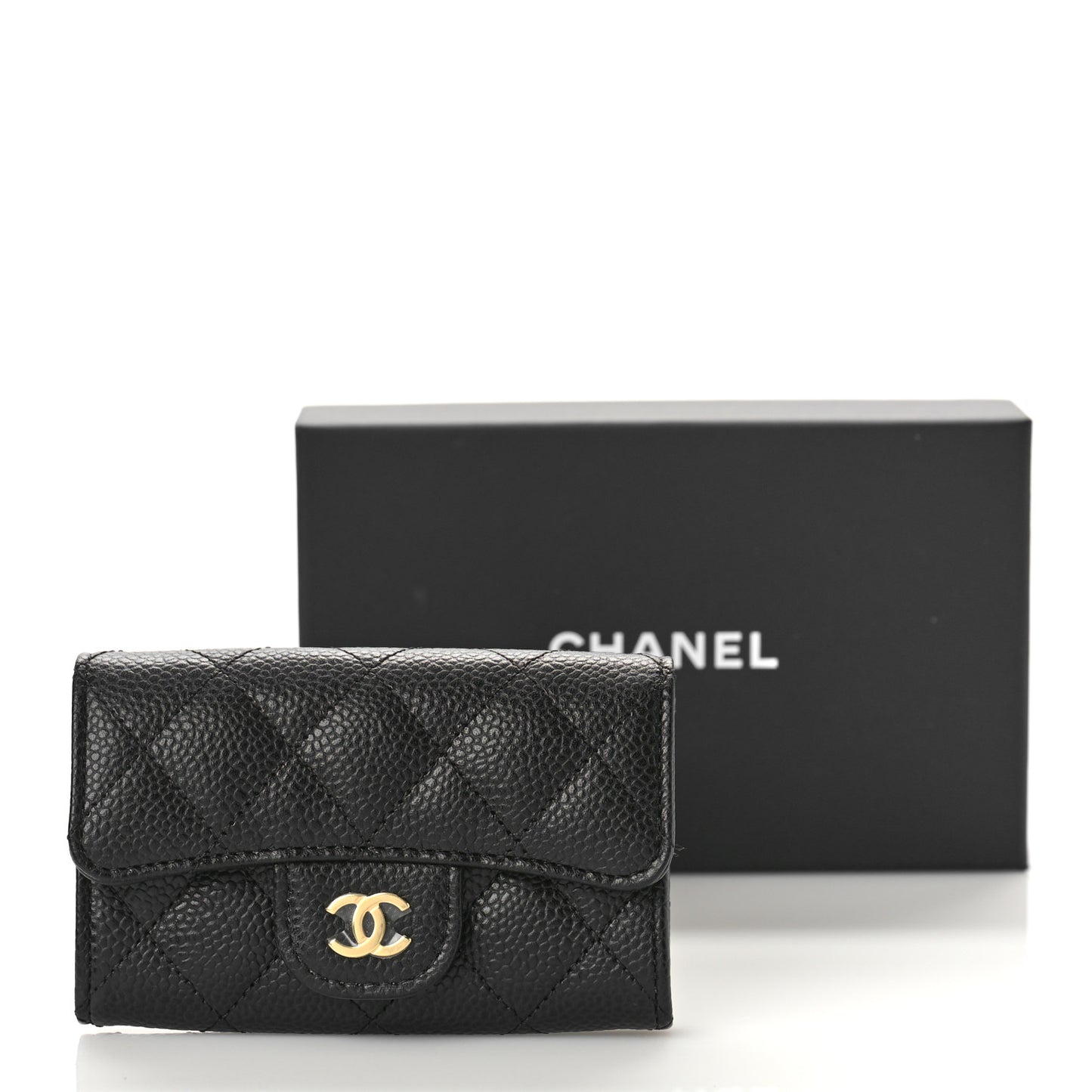 Caviar Quilted Flap Card Holder Wallet Black