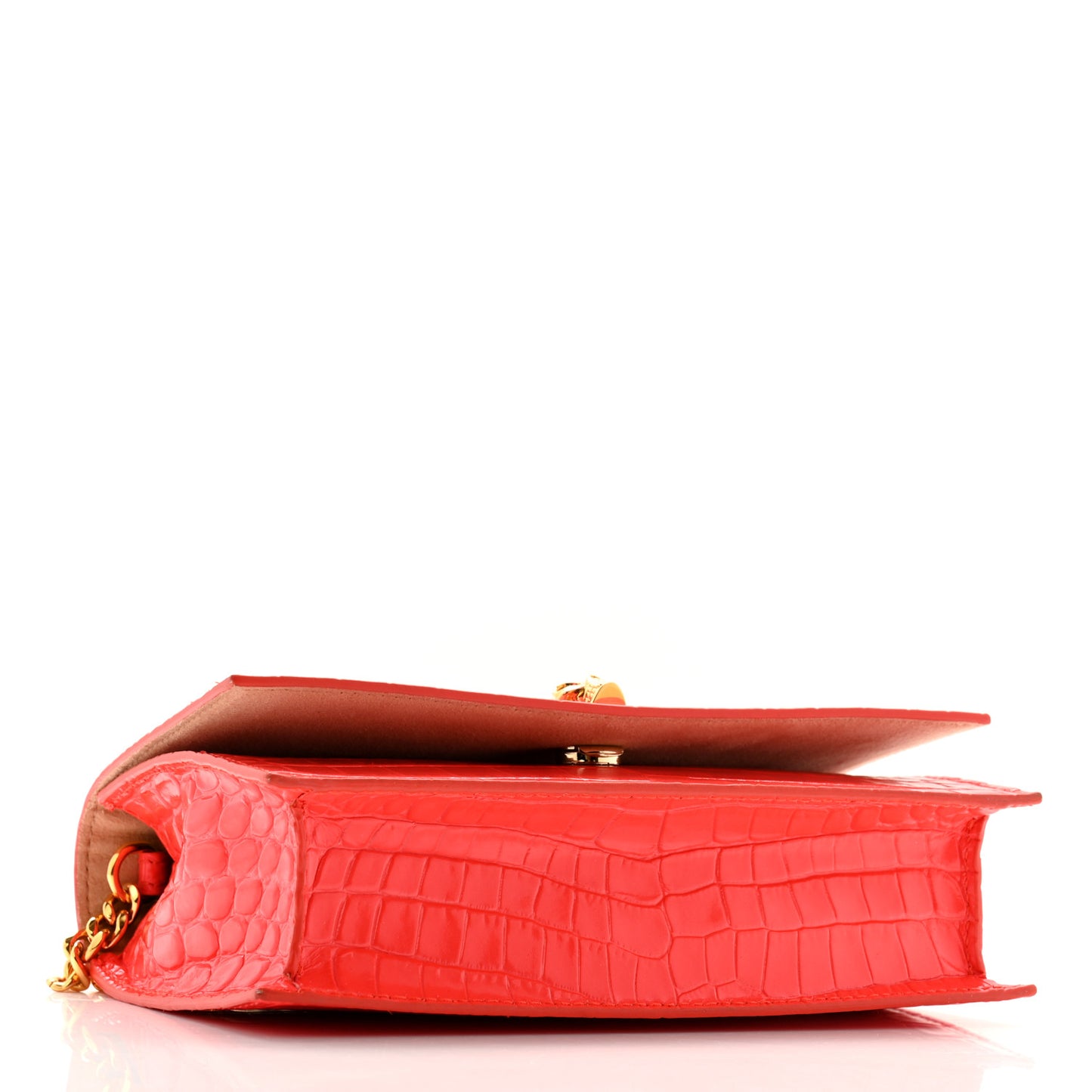 Calfskin Crocodile Embossed Skull Mini Crossbody Bag Coral