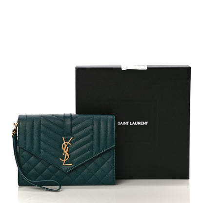Saint Laurent Grain De Poudre Textured Mixed Matelasse Triquilt Monogram Clutch Sea Turquois 11 of 11