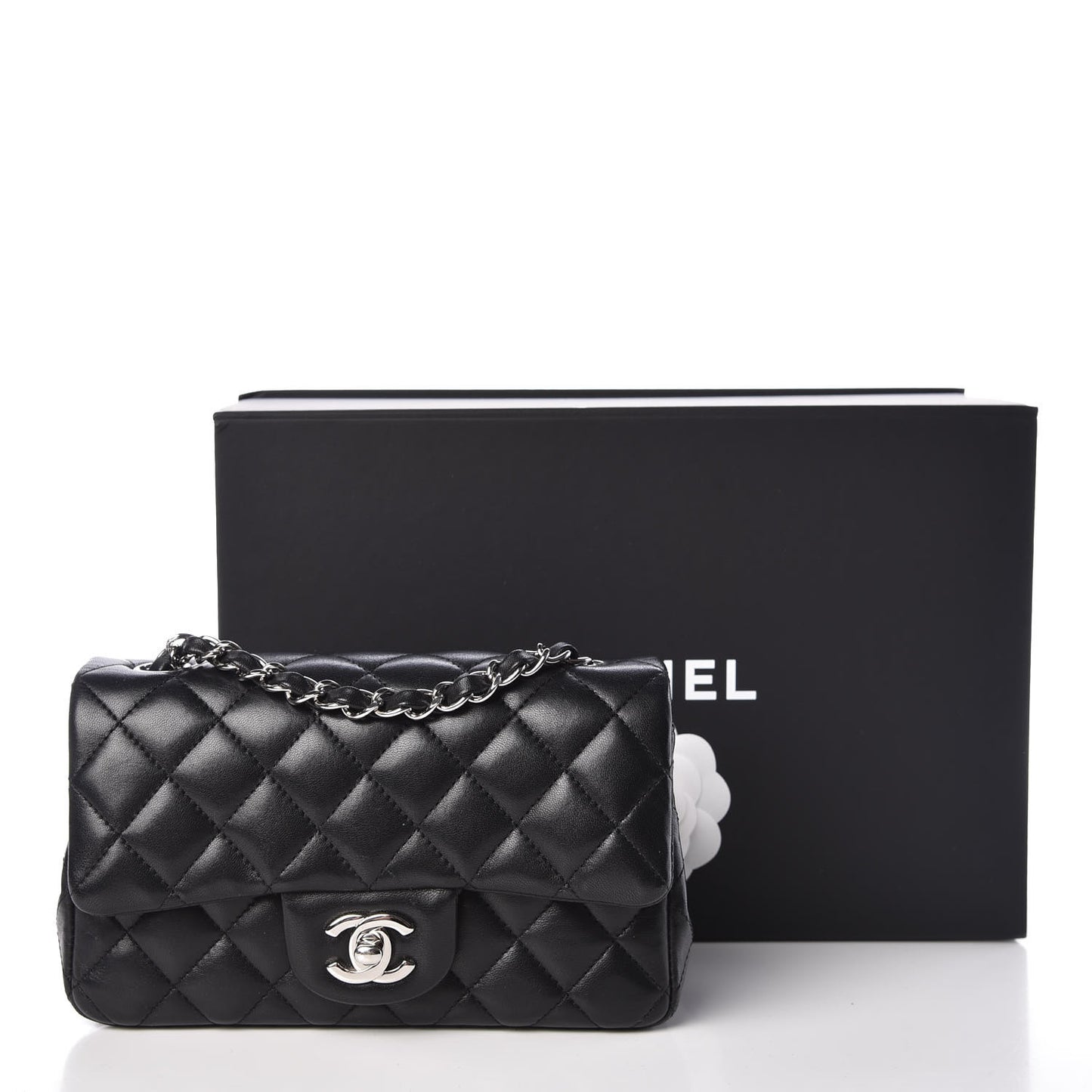 Lambskin Quilted Mini Rectangular Flap Black