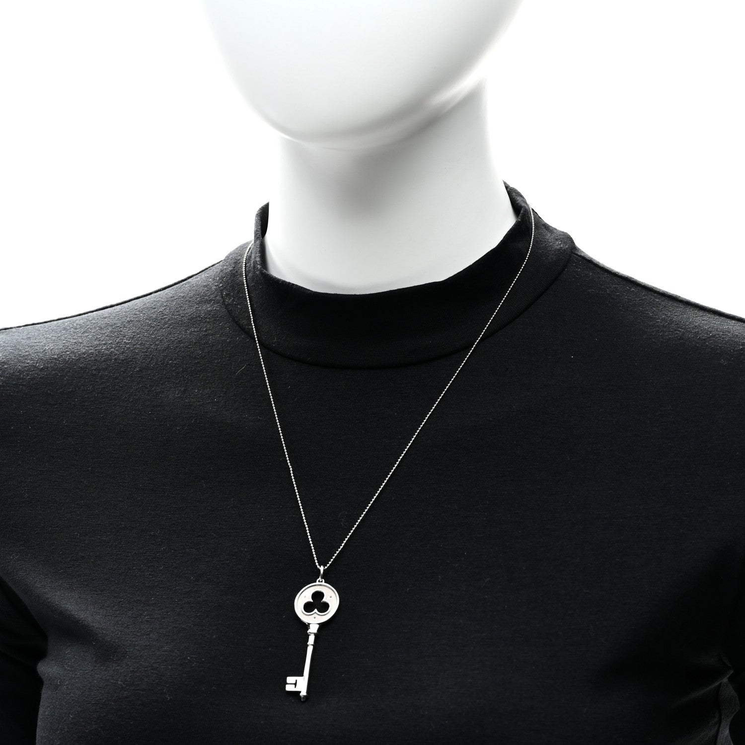 Tiffany 18K White Gold Diamond Clover Key Pendant Bead Necklace 2 of 5