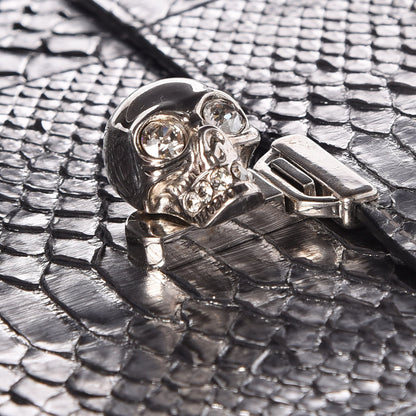 Alexander McQueen Metallic Python Embossed Skull Envelope Clutch Silver 6 of 10