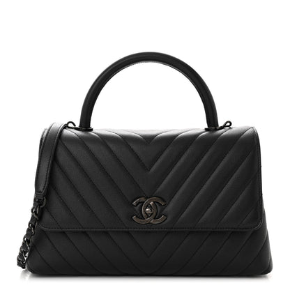 Chanel Caviar Chevron Quilted Small Coco Handle Flap So Black 1 of 10