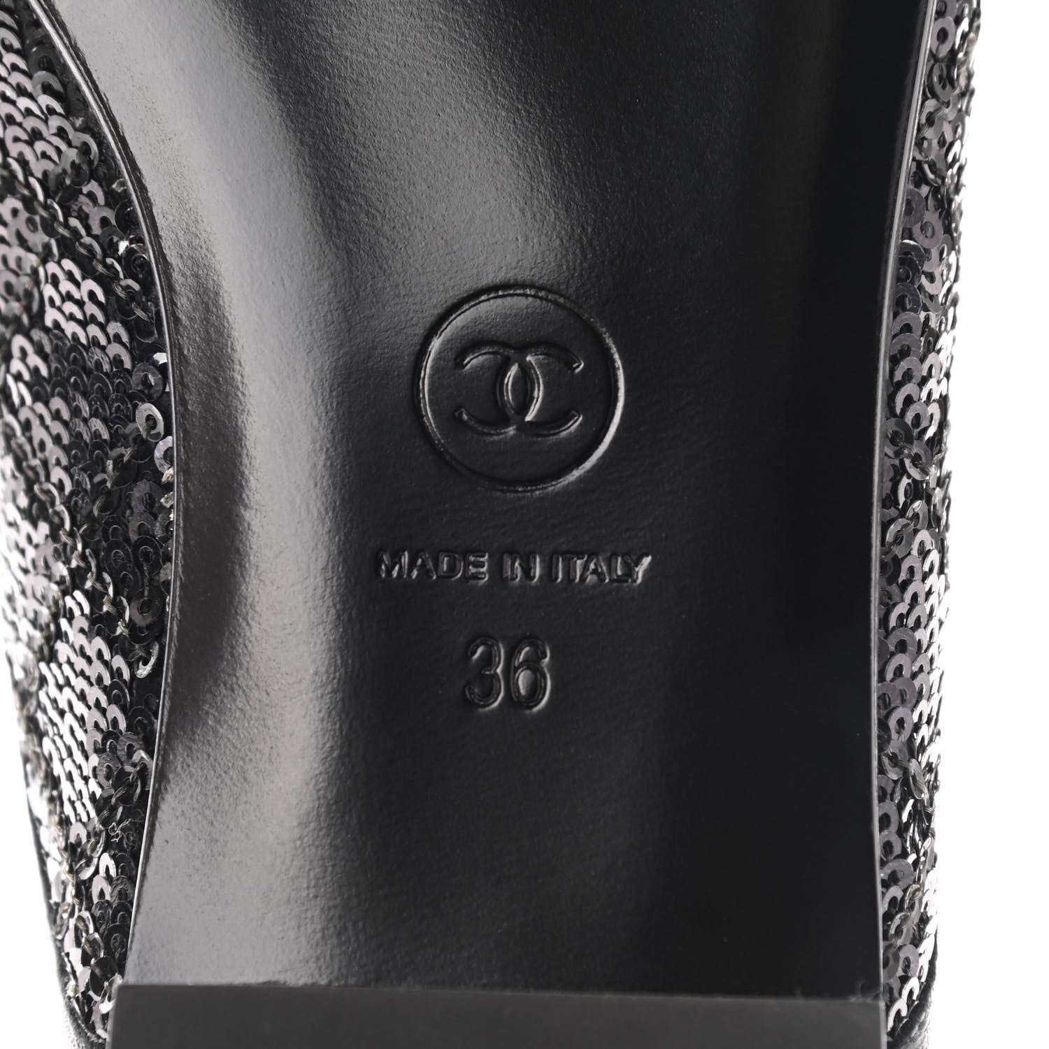 Chanel Sequin Lambskin Quilted CC Mules 36 Black 6 of 8
