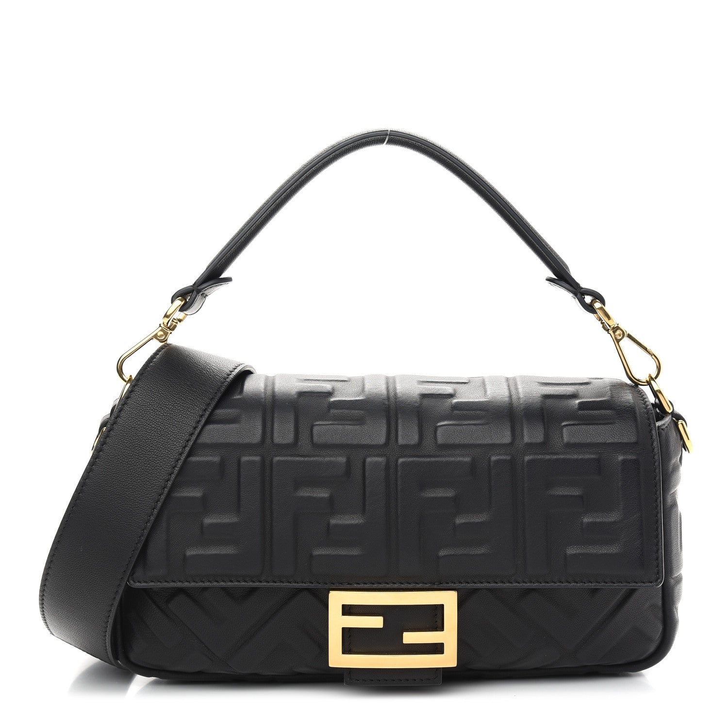 Fendi Nappa FF 1974 Embossed Baguette Black 1 of 9