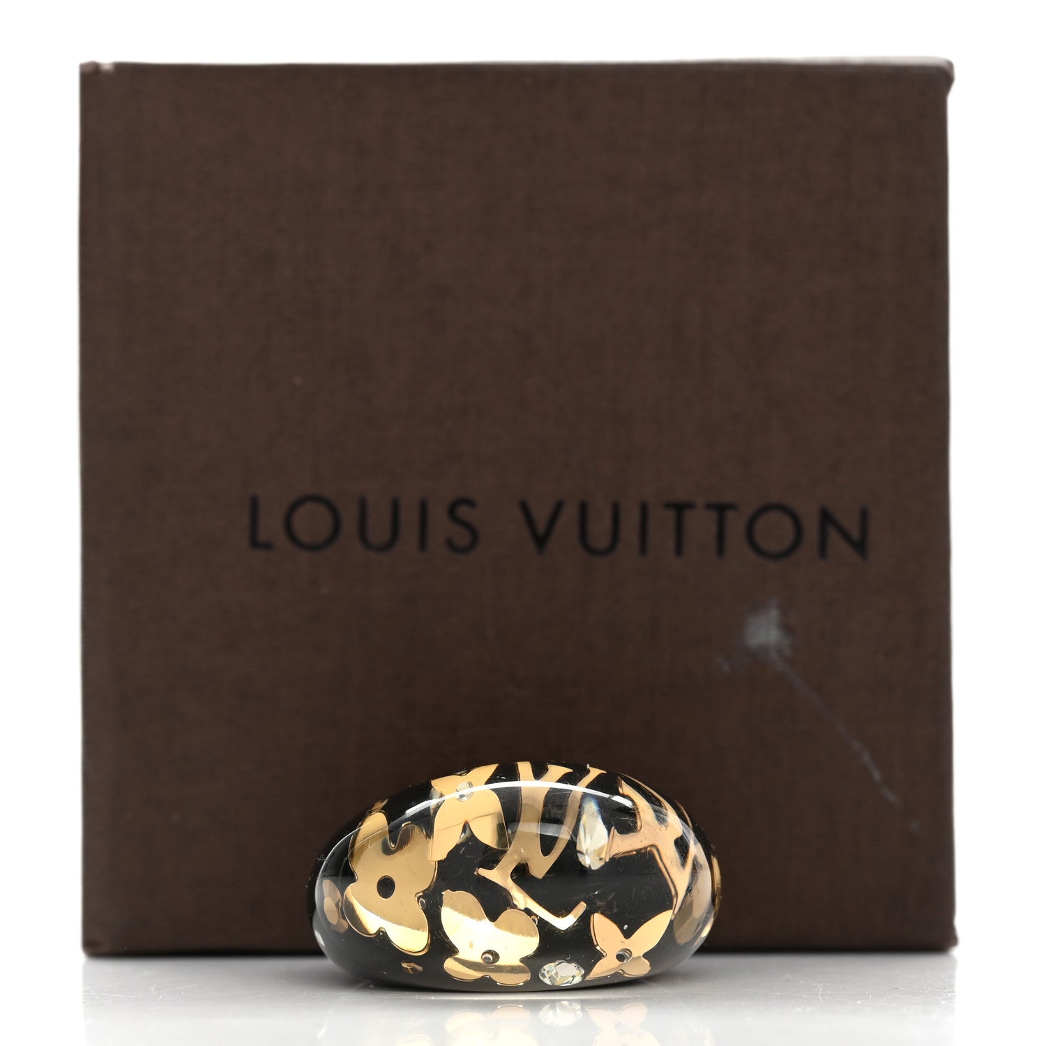 Louis Vuitton Resin Swarovski Crystal Inclusion Ring S 50 5.5 Black 5 of 5
