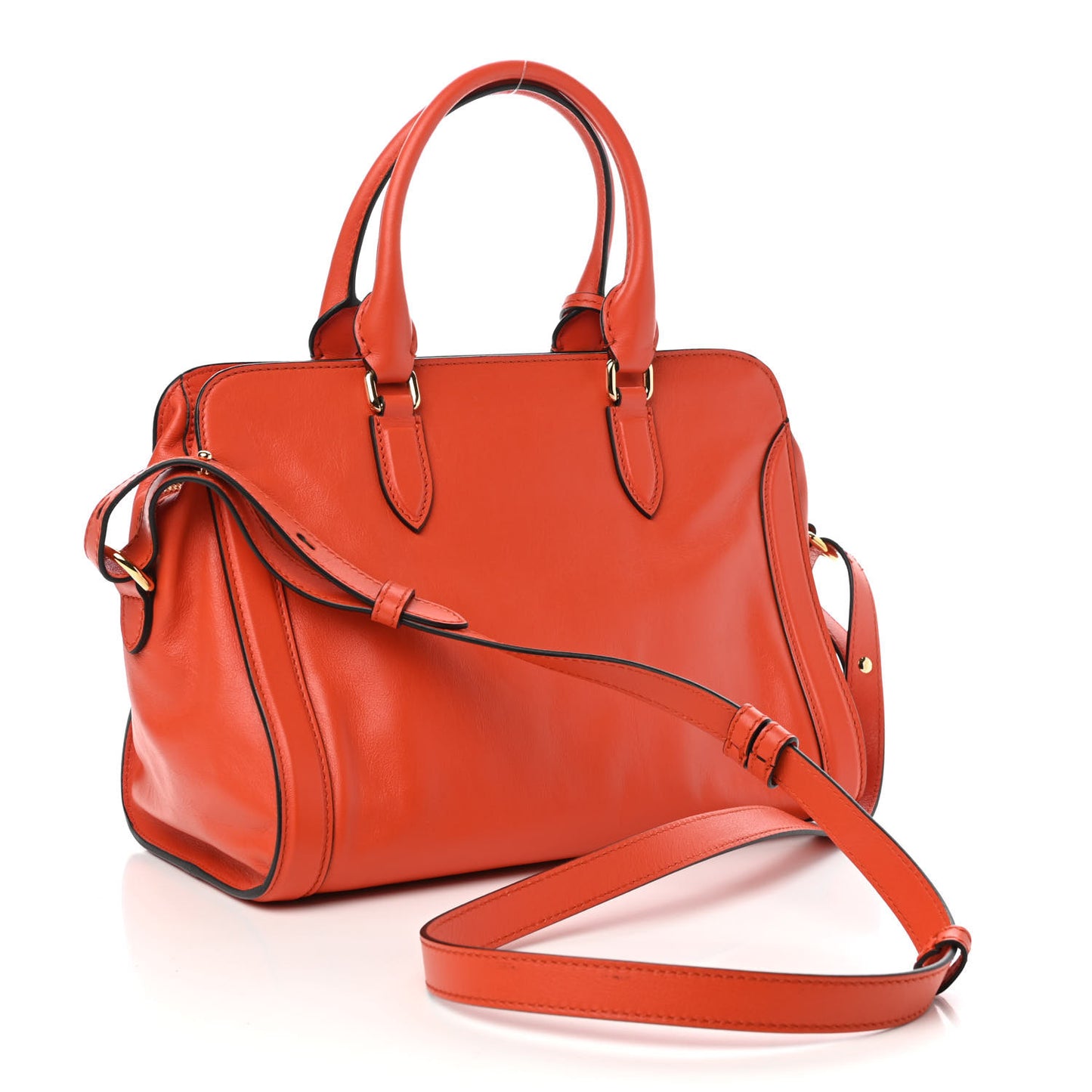 Pebbled Calfskin Small Skull Padlock Zip Around Tote Orange