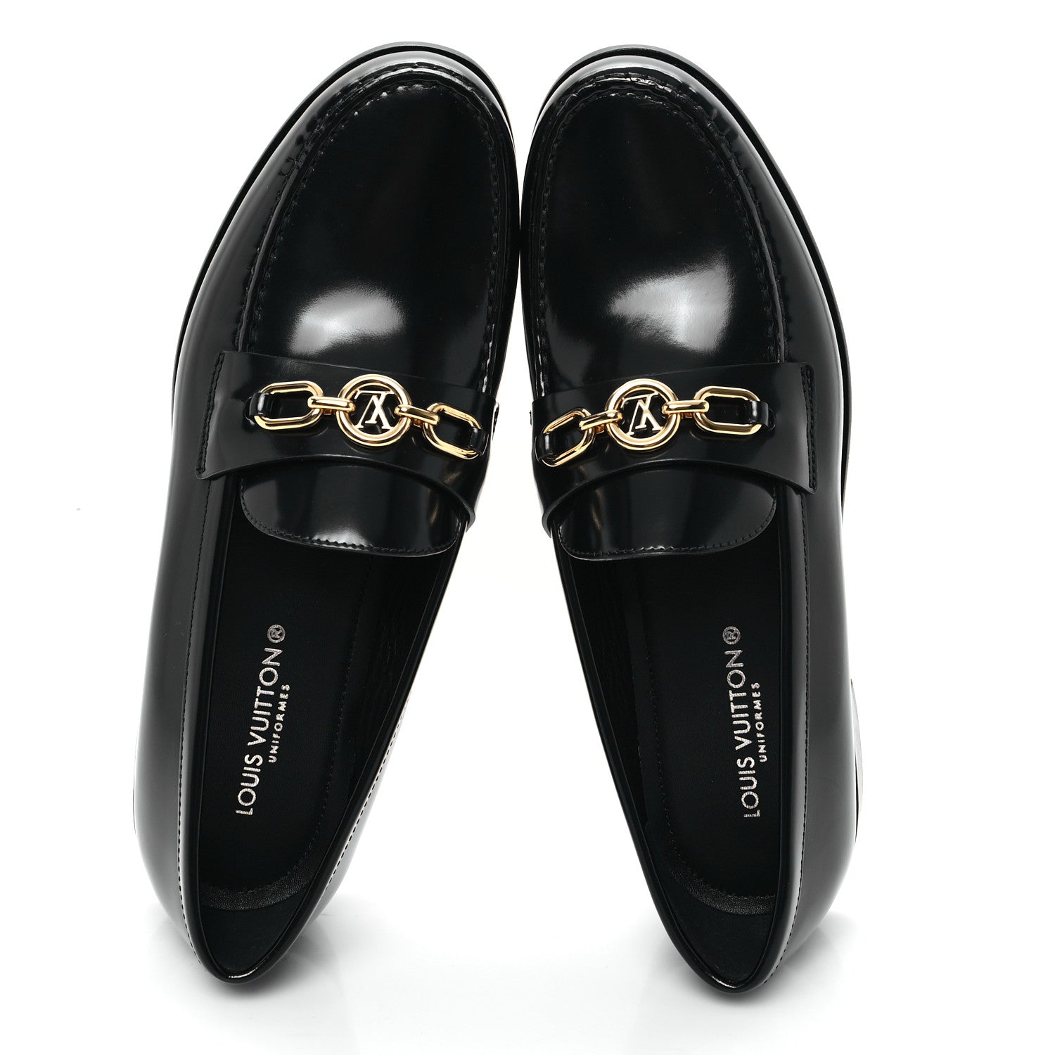 Louis Vuitton Glazed Calfskin Chess Flat Loafer 40 Black 2 of 9
